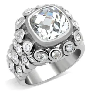 Rhodium Brass Ring with AAA Grade CZ in Clear for Women Style 0C705