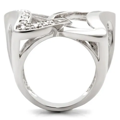 Rhodium Brass Ring with AAA Grade CZ in Clear for Women Style 0W050