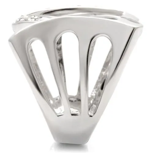 Rhodium Brass Ring with AAA Grade CZ in Clear for Women Style 0W050