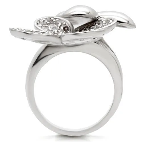 Rhodium Brass Ring with AAA Grade CZ in Clear for Women Style 0W147