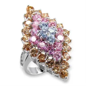 Rhodium Brass Ring with AAA Grade CZ in Multi Color for Women Style 60101