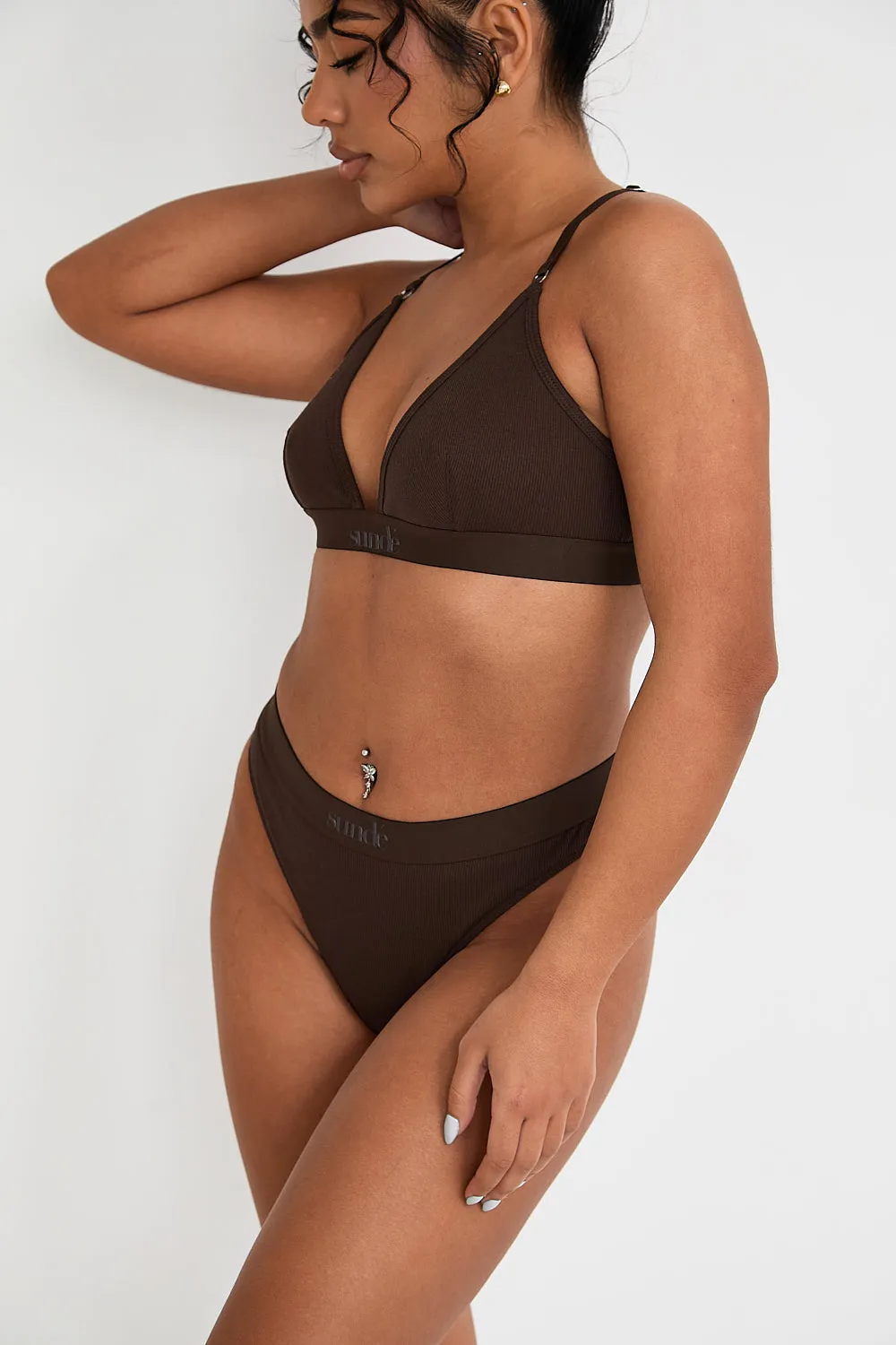 Ribbed Triangle Bralet - Chocolate