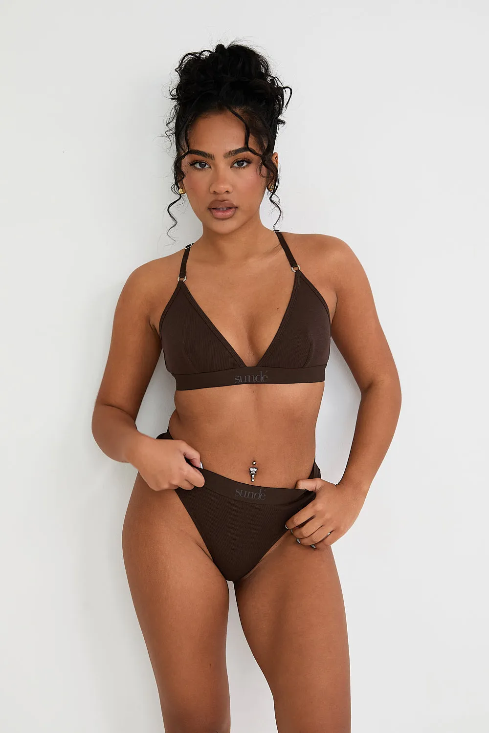 Ribbed Triangle Bralet - Chocolate