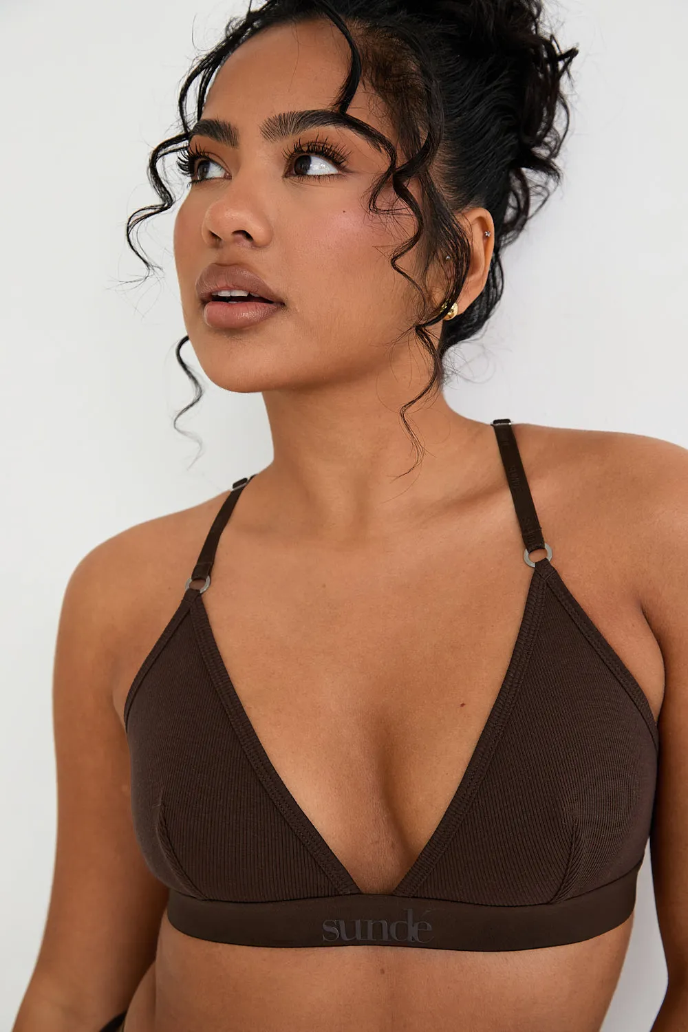 Ribbed Triangle Bralet - Chocolate