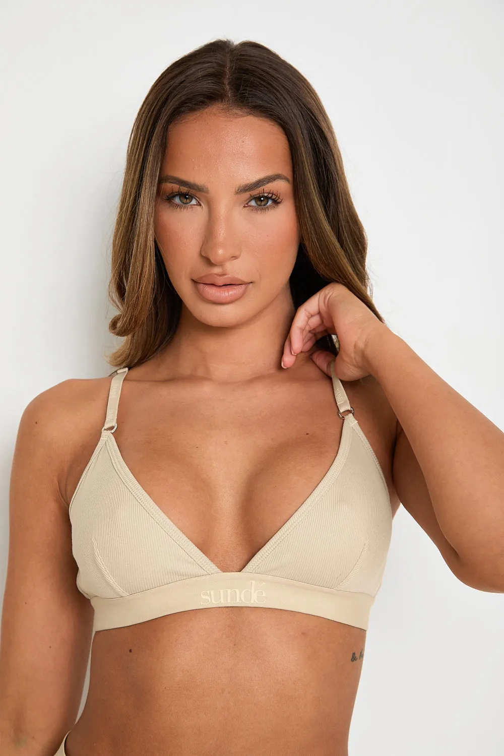 Ribbed Triangle Bralet - Latte