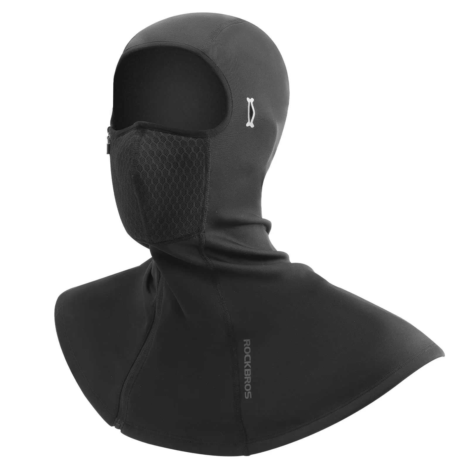 ROCKBROS Balaclava Ski Mask with Zipper Waterproof Winter Fleece Hood Black