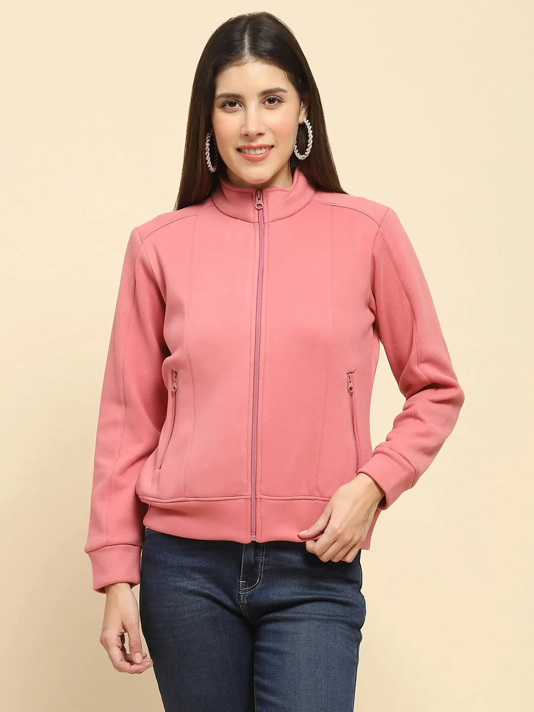 Rose Gold Poly Blend Solid Relaxed Fit Sweatshirt