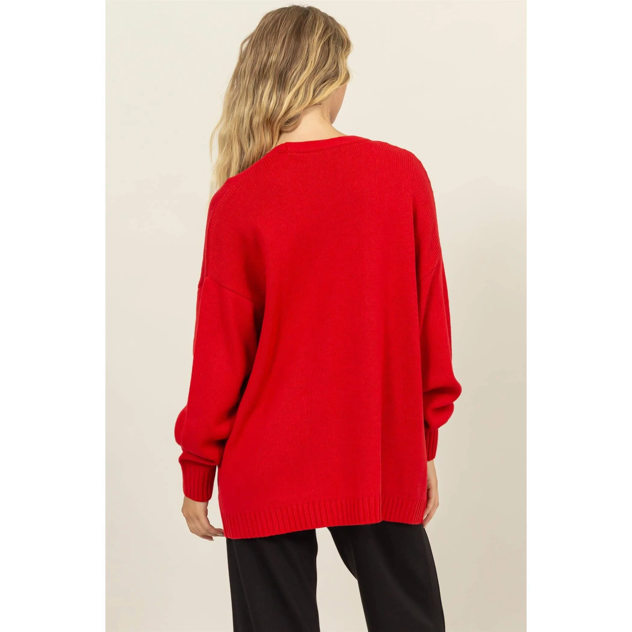 RUBY RED OVERSIZED OPEN-FRONT CARDIGAN SWEATER