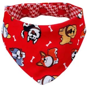 RuffCo Handcrafted Reversible Bandana For Cats & Dogs (Red Puppies)