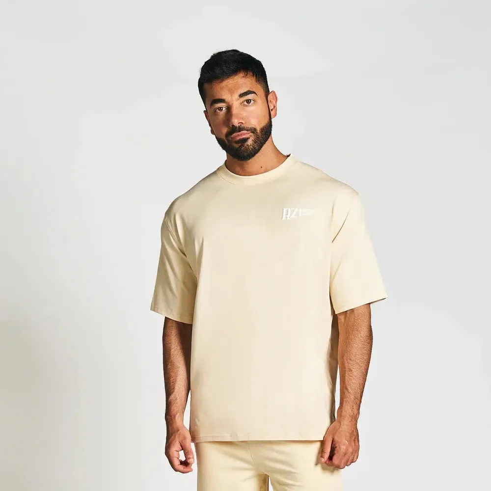 RZIST NEVER SETTLE MEN'S MACADAMIA OVERSIZED DROP-SHOULDER T-SHIRT