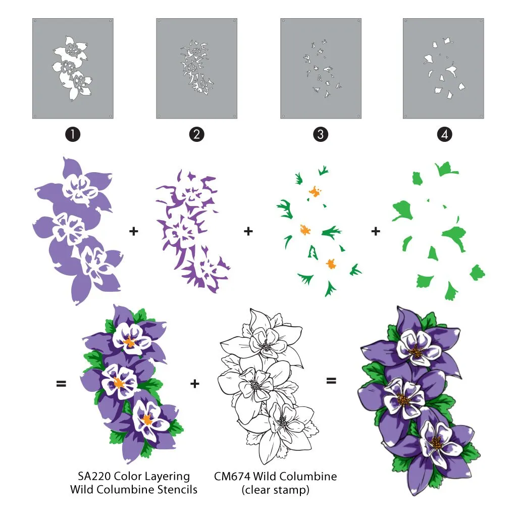 SA220 Color Layering Wild Columbine Stencils