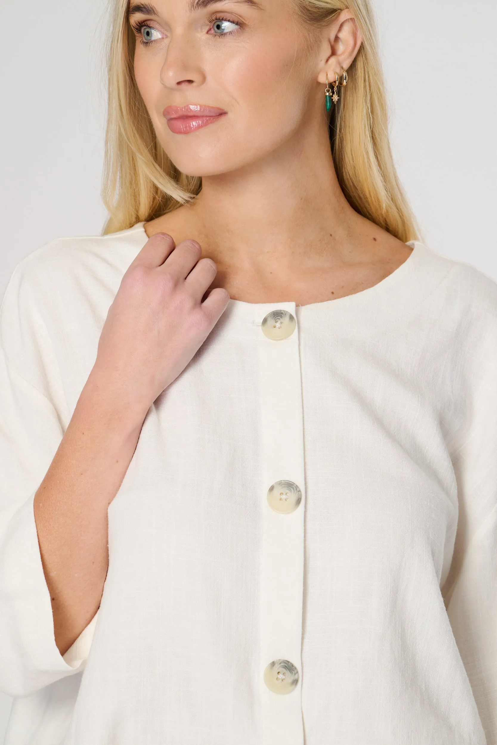 Saloos Button-Down Linen Mix Top