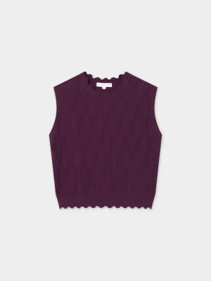 Scalloped Sleeveless Crew Neck Sweater-Wine