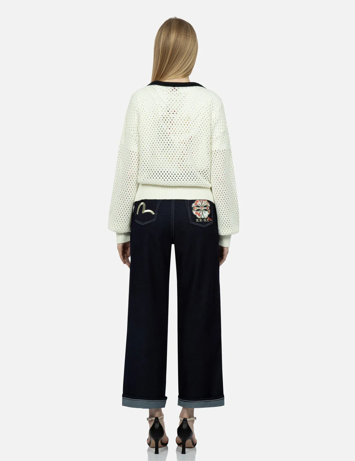 Seagull Embroidery Open-knitted Cardigan