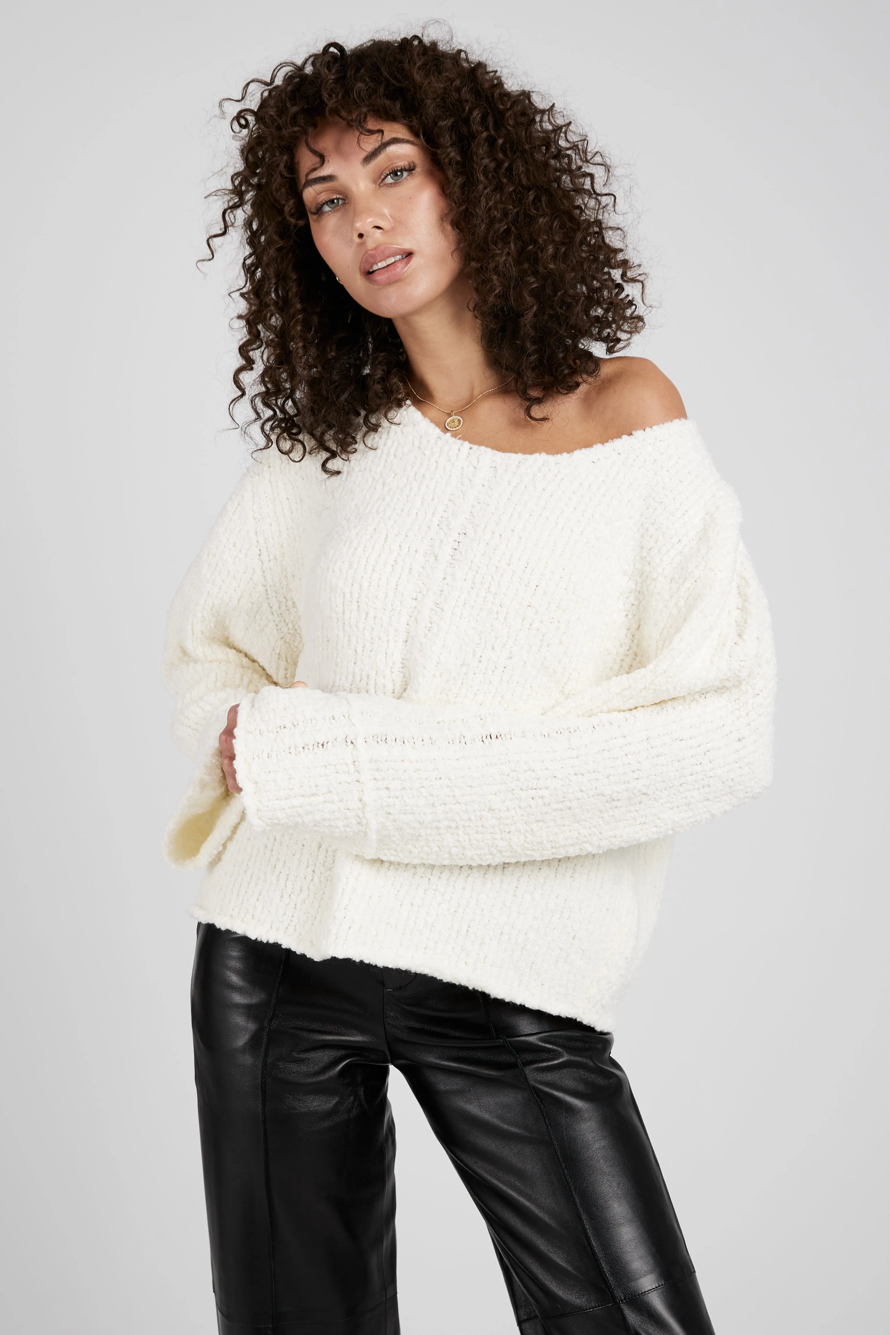 Selin Oversized Bouclé Sweater in Ivory