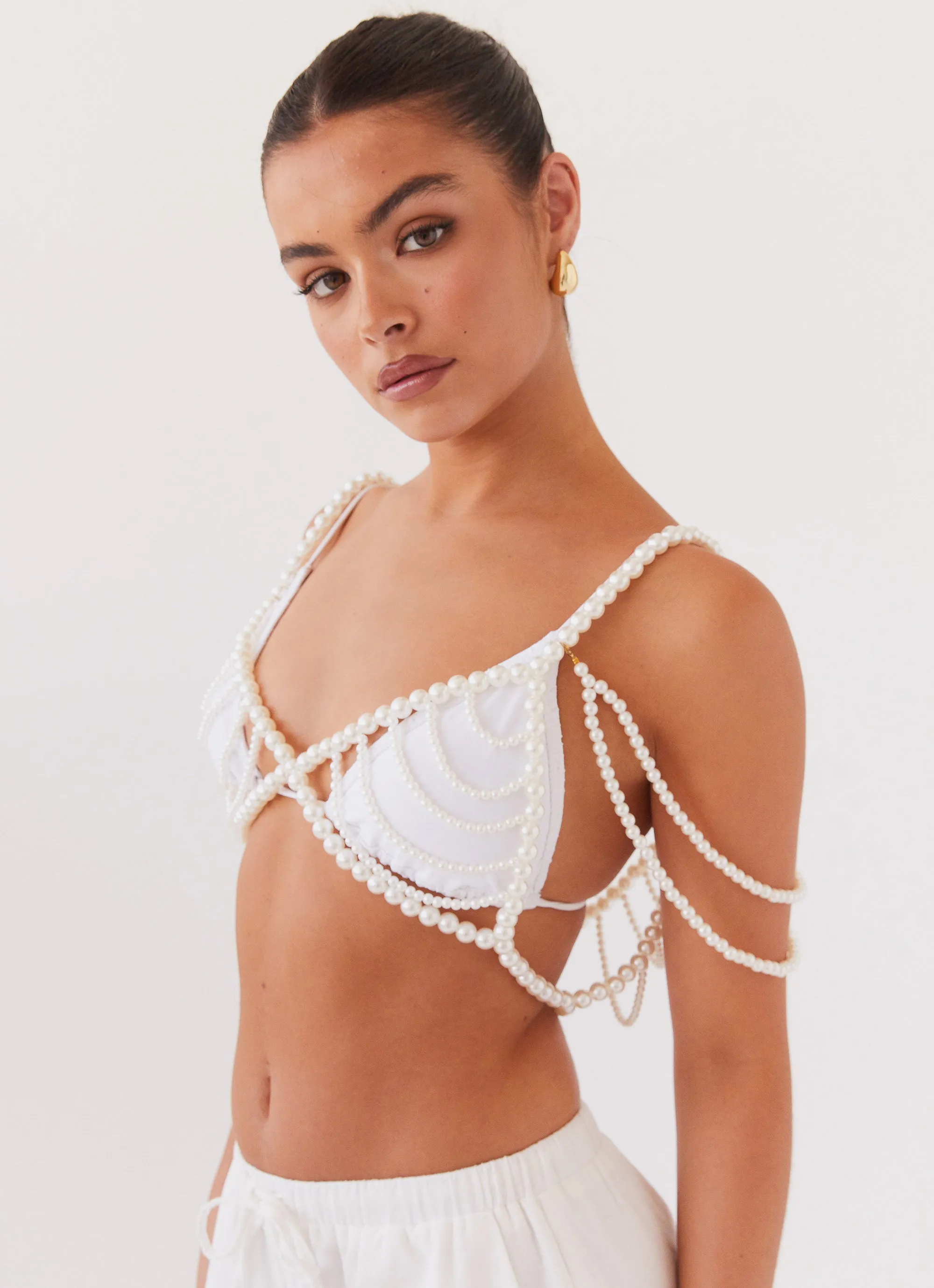 Serenade Pearl Beaded Bralet Top - Pearl