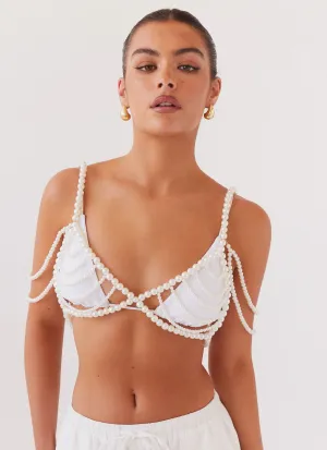 Serenade Pearl Beaded Bralet Top - Pearl