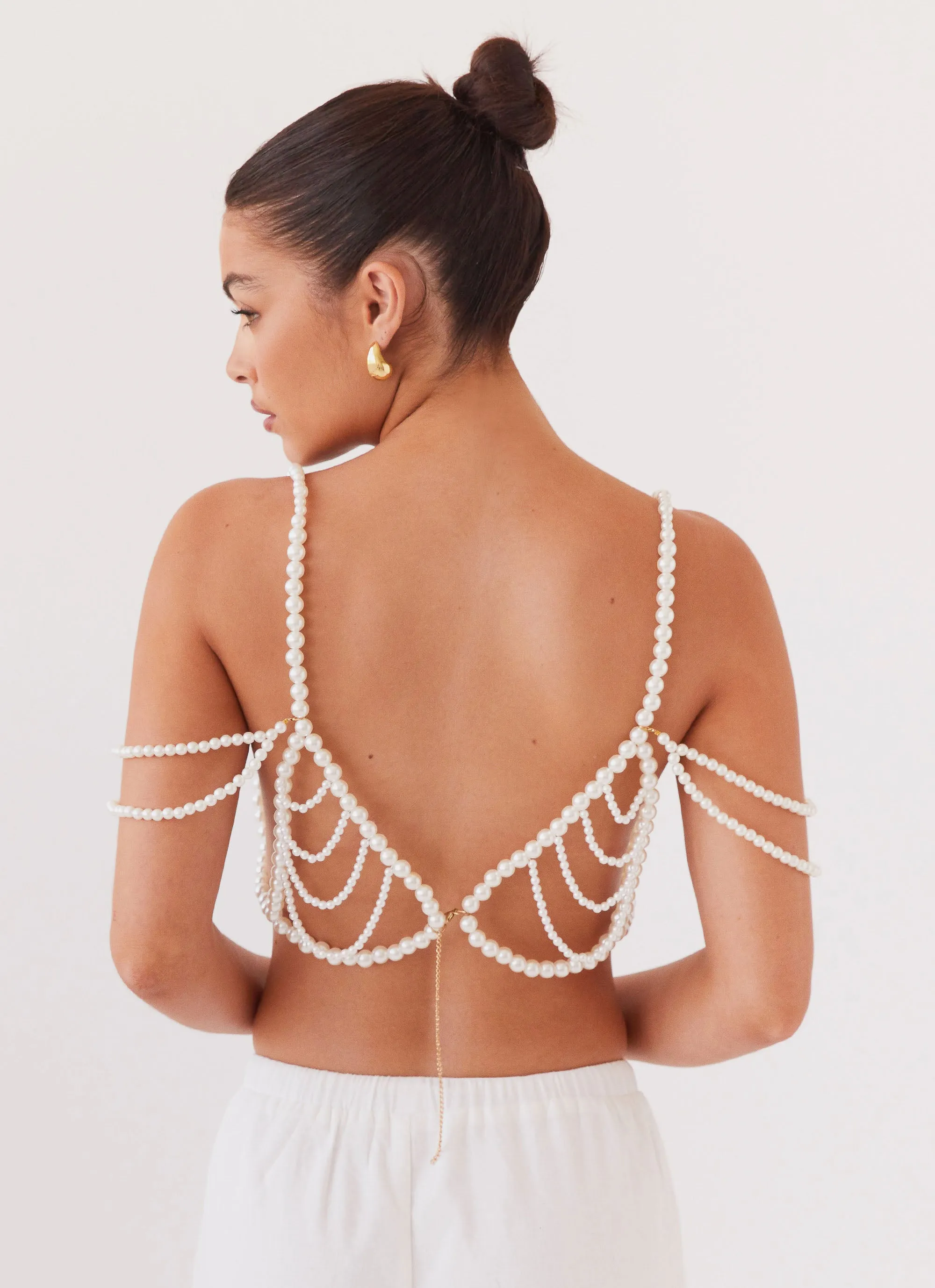 Serenade Pearl Beaded Bralet Top - Pearl