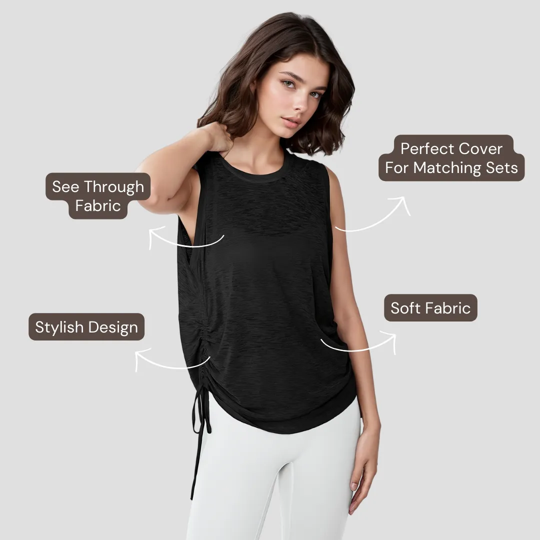 Sheer Sleeveless Cover T-Shirt - Black