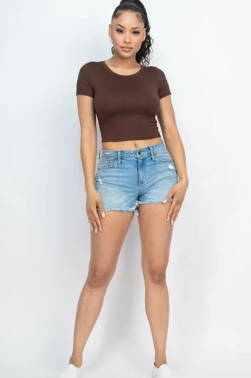 Short Sleeve Roundneck Crop Top