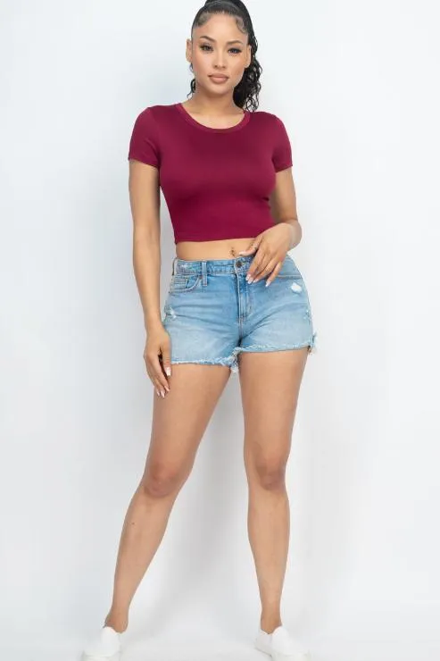 Short Sleeve Roundneck Crop Top