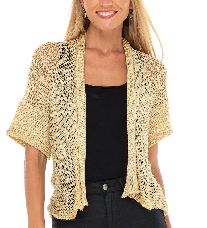 SHU-SHI Women's Short Sleeve Bolero Shrug - Open Front Knit Cardigan Sheer Sweater