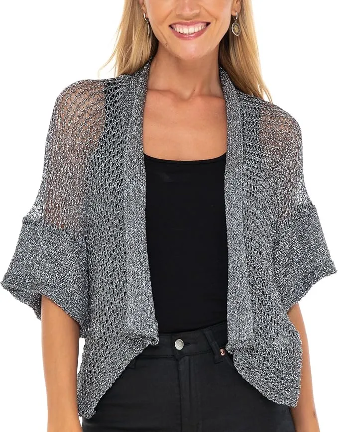 SHU-SHI Women's Short Sleeve Bolero Shrug - Open Front Knit Cardigan Sheer Sweater