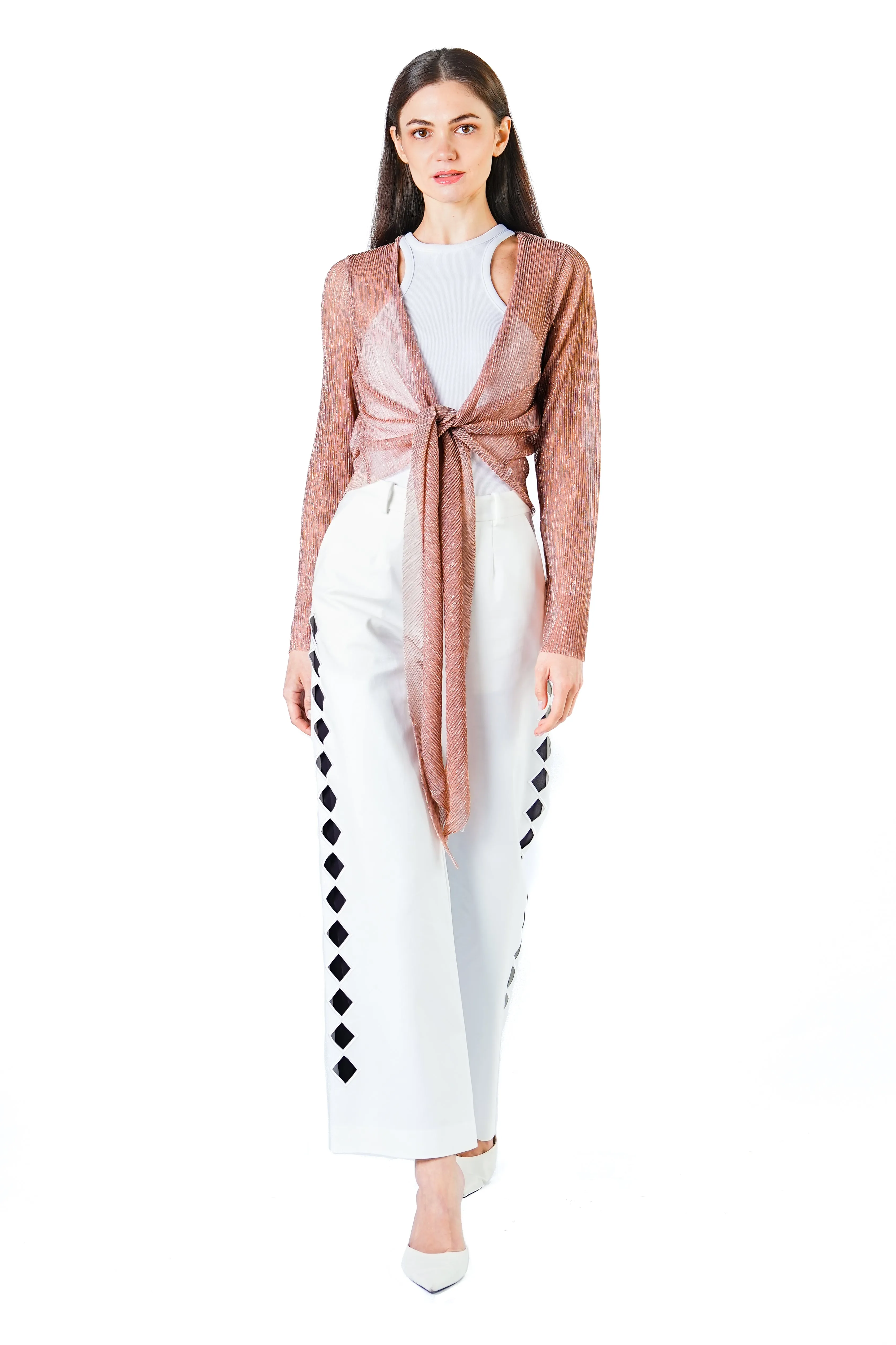 Sia Tie Front Sheer Cardigan in Peach Pink