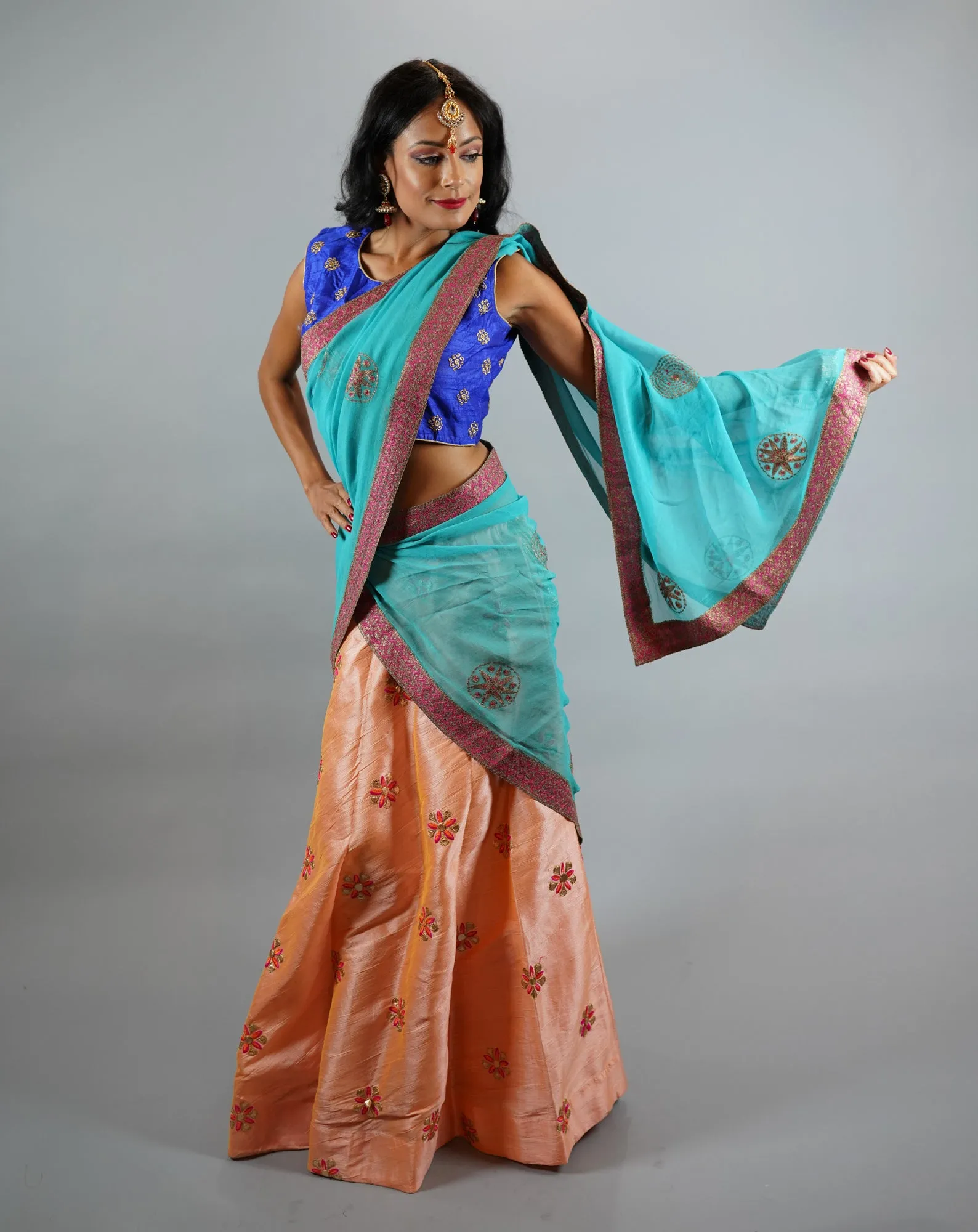 Silk Embroidered Light Tangerine Peach Lehenga Skirt