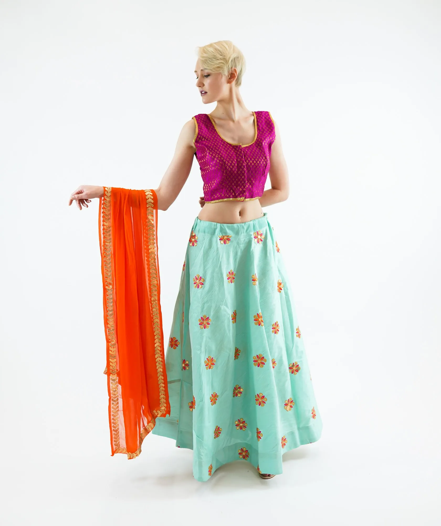 Silk Embroidered Turquoise Blue Lehenga Skirt