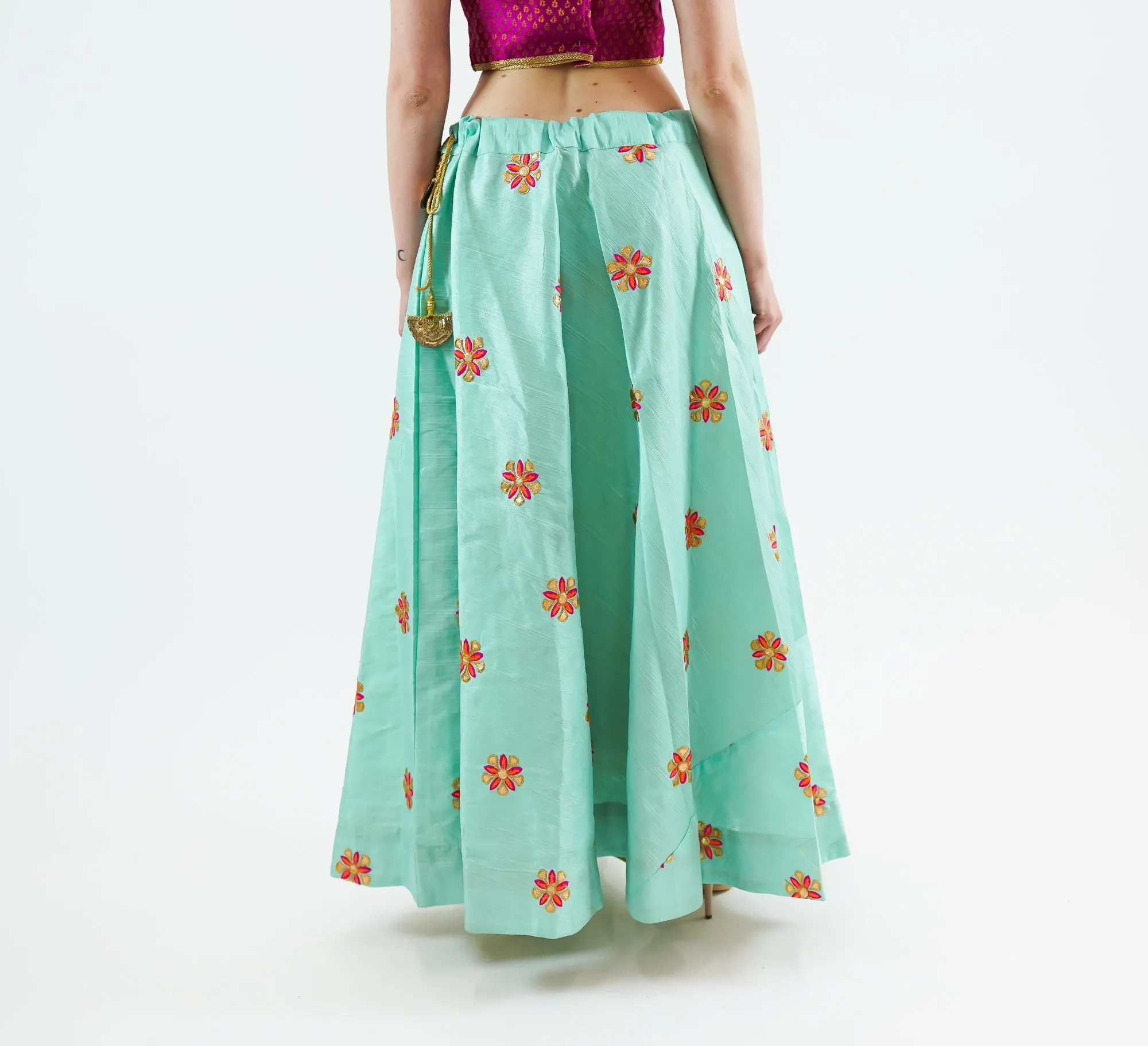 Silk Embroidered Turquoise Blue Lehenga Skirt