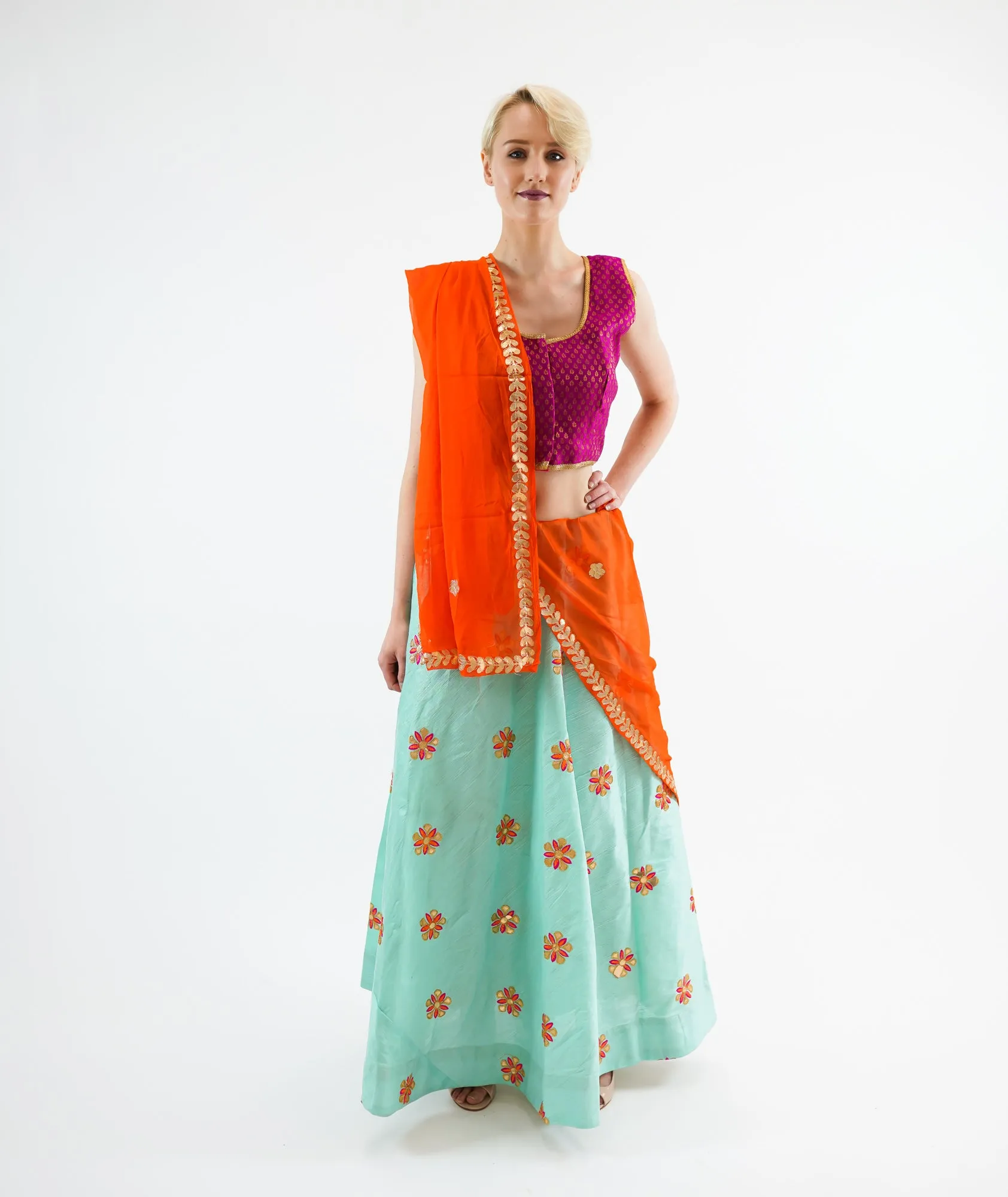 Silk Embroidered Turquoise Blue Lehenga Skirt