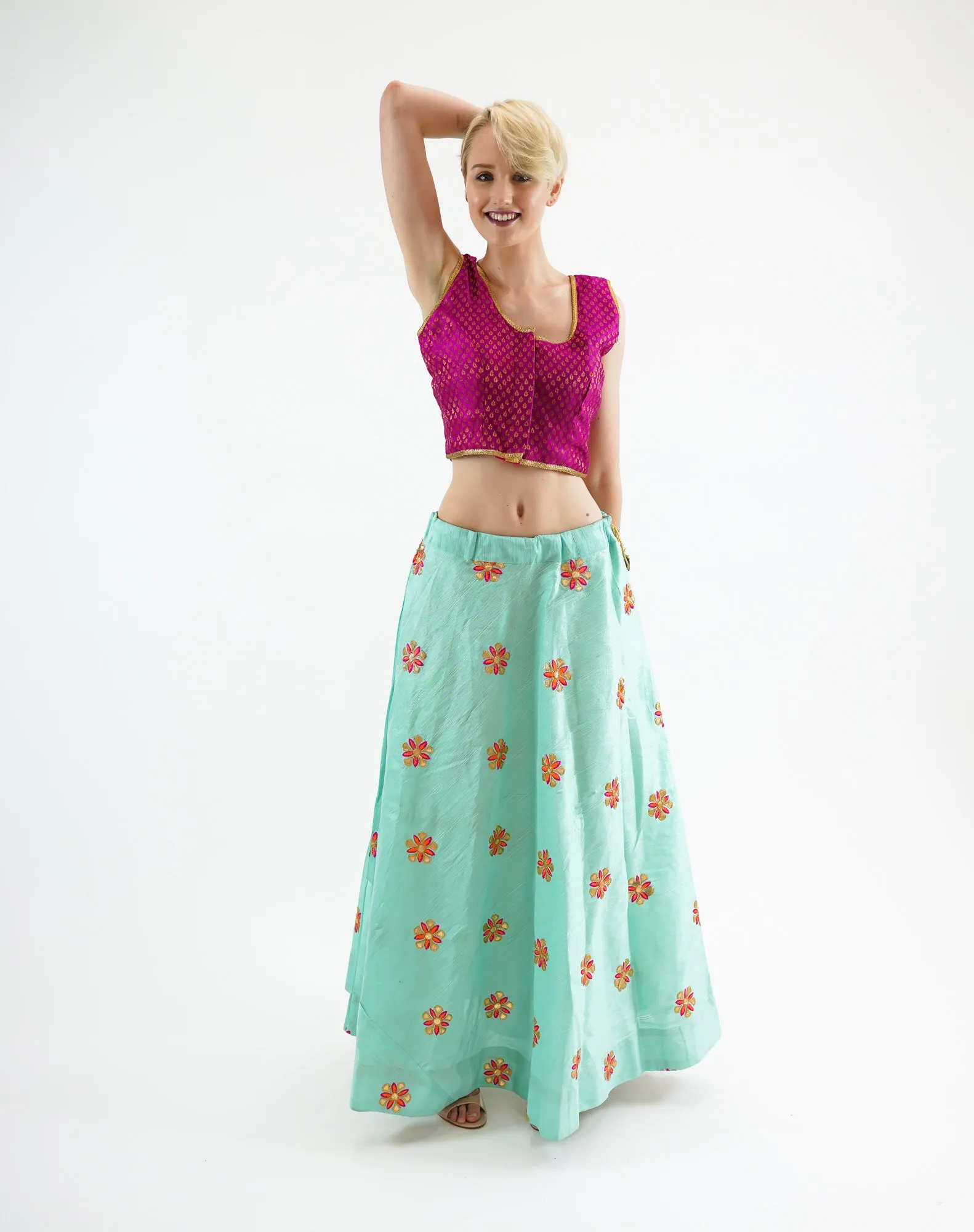 Silk Embroidered Turquoise Blue Lehenga Skirt