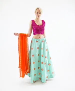 Silk Embroidered Turquoise Blue Lehenga Skirt