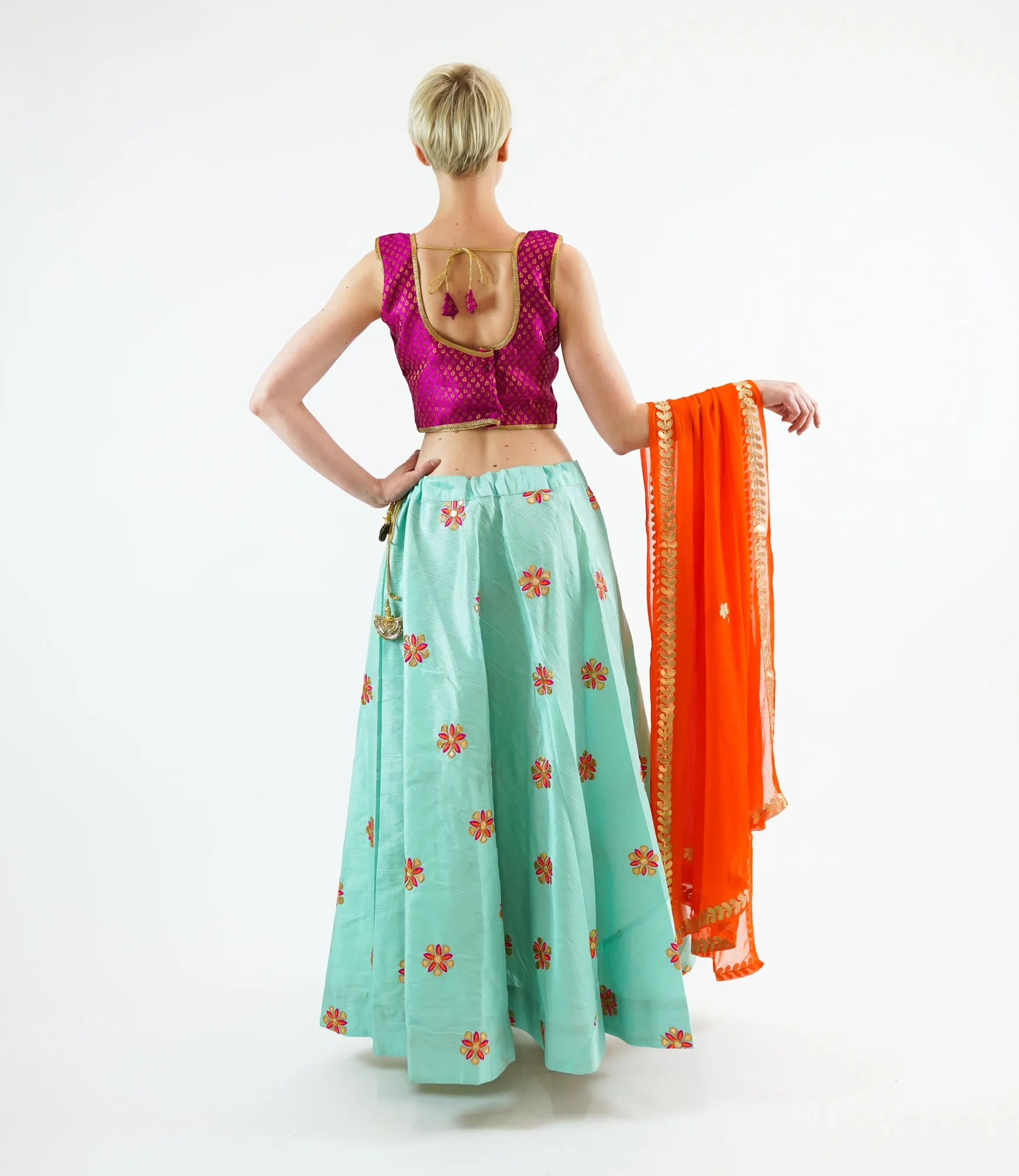 Silk Embroidered Turquoise Blue Lehenga Skirt