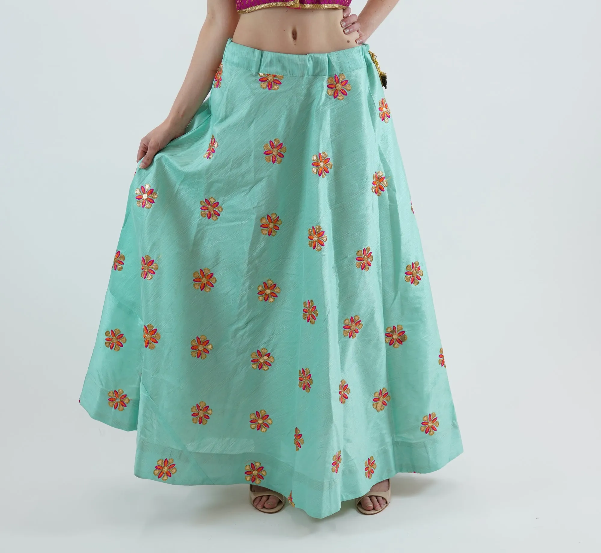 Silk Embroidered Turquoise Blue Lehenga Skirt