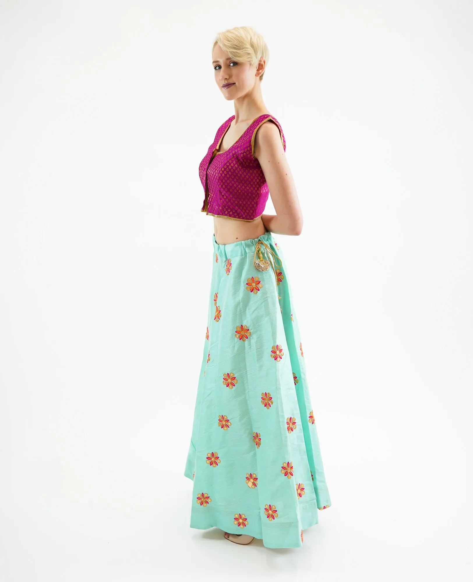 Silk Embroidered Turquoise Blue Lehenga Skirt