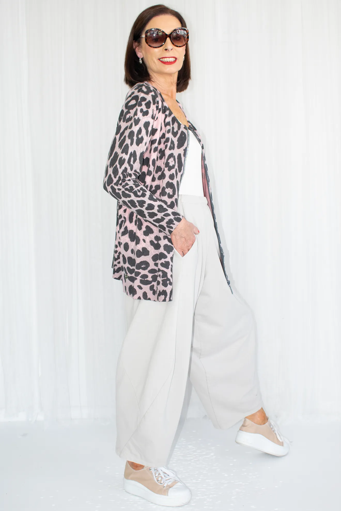 Sloane Bling Zip Knit Jacket in Blush Animal Print