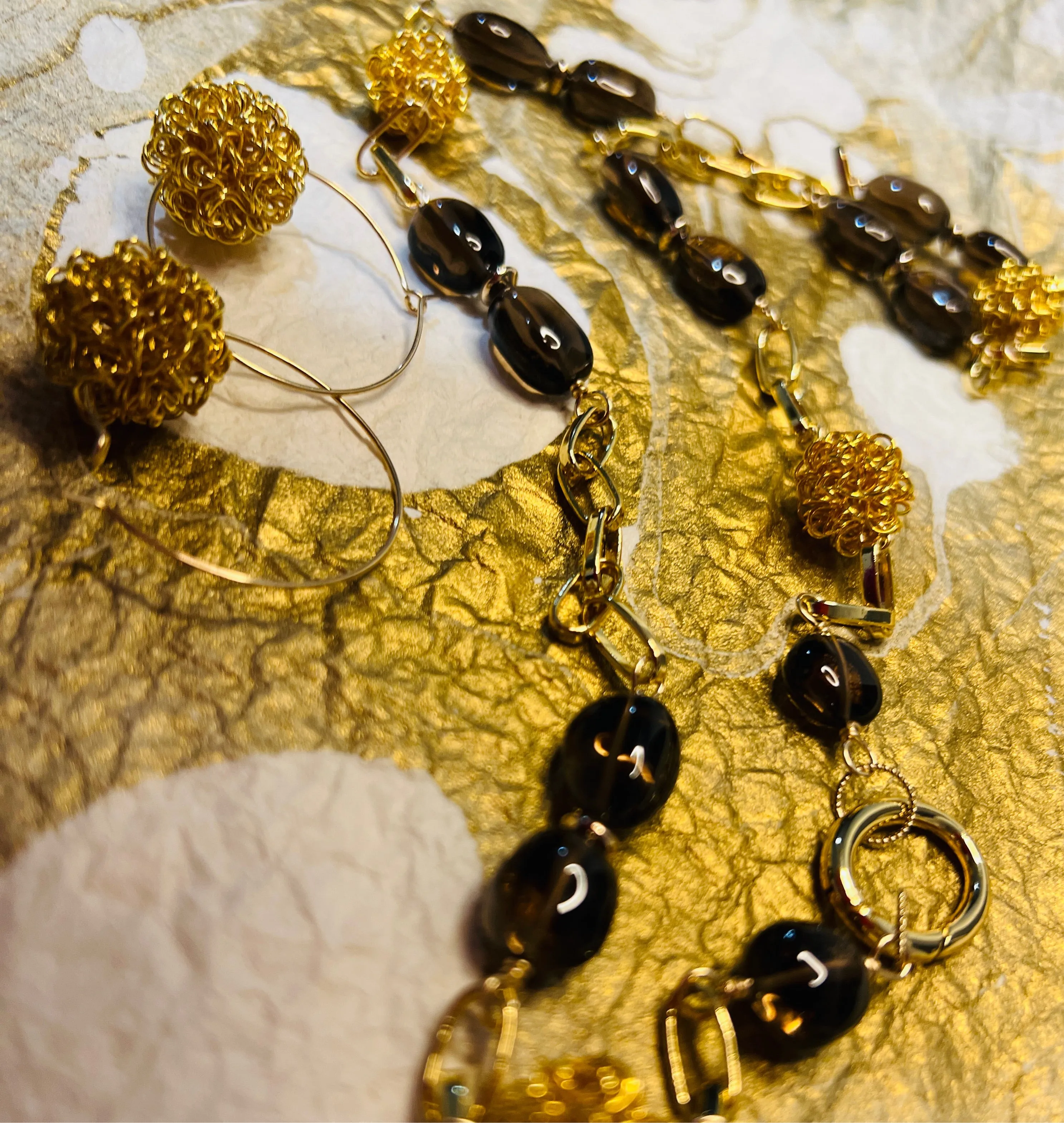 Smokey Quartz & Gold Chain Necklace