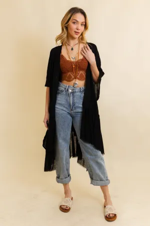 Solid Ruffle Edge Bohemian Kimono