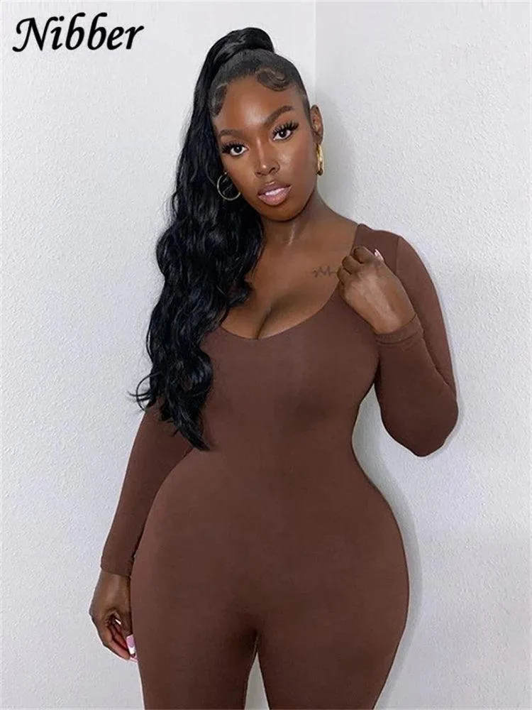 Sophisticated Brown Bodycon Jumpsuit: Stylish Spandex Fashion Piece