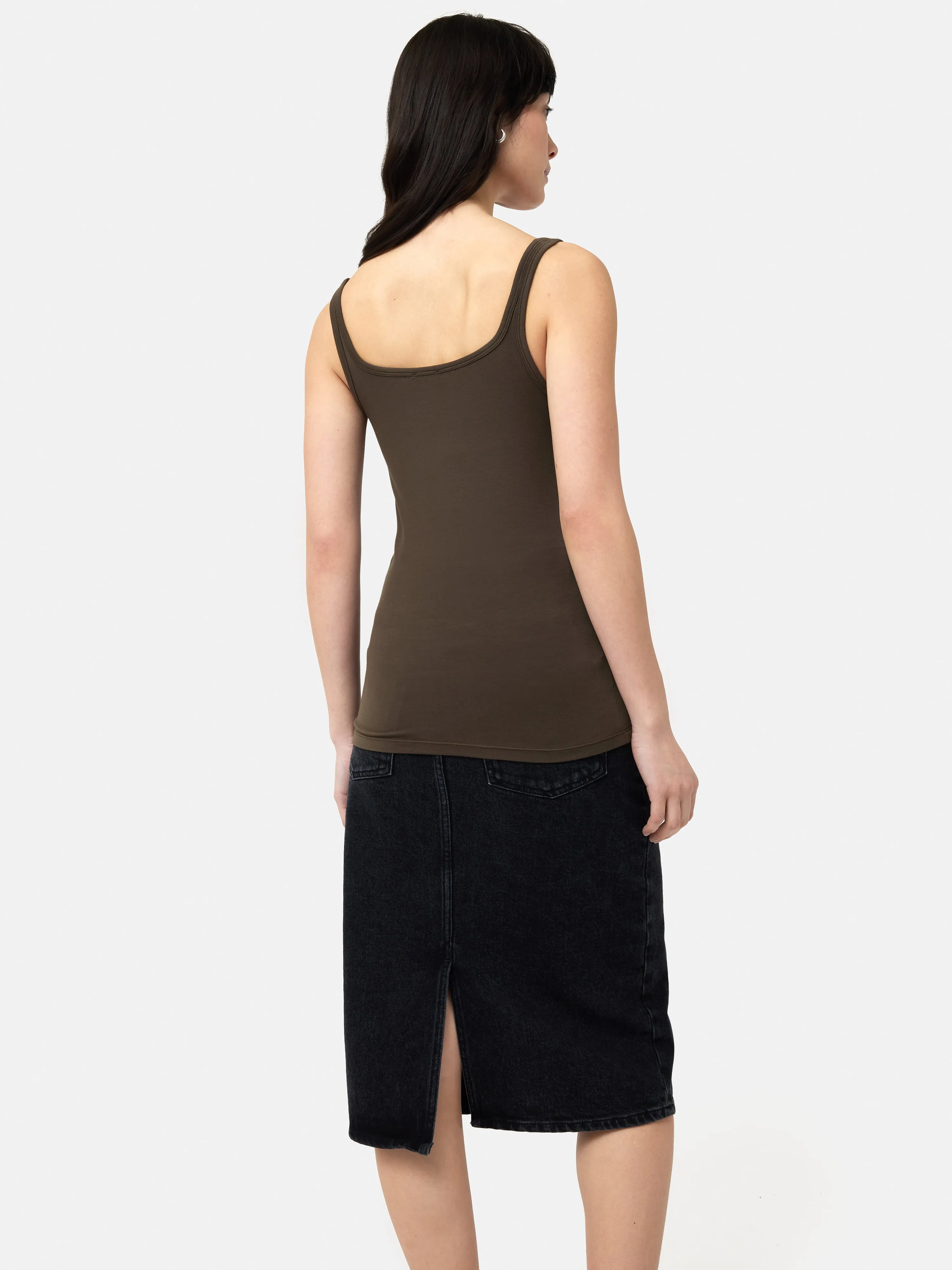 Square Neck Layering Tank | Brown