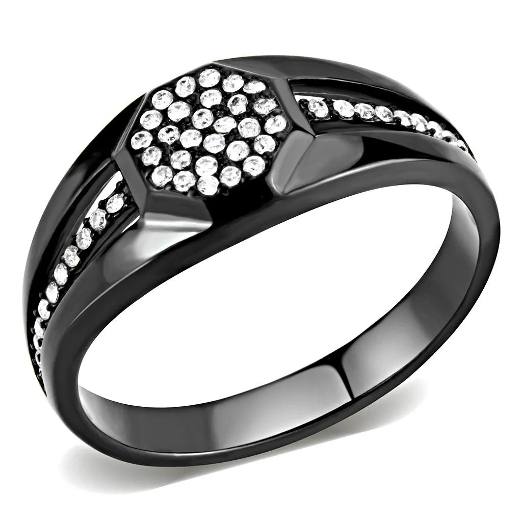 Stainless Steel Ring AAA GRD CZ Clear DA282 for Men Style BlackIon