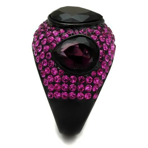 Stainless Steel Ring Synthetic Amethyst TK2276 for Women Style BlackIon