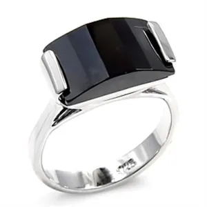 Sterling Silver Ring AAA GRD CZ Jet 6X506 for Women Style Rhodium