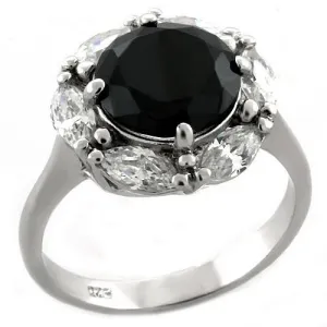 Sterling Silver Ring AAA GRD CZ Jet LOAS1044 for Women Style Rhodium