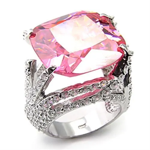 Sterling Silver Ring AAA GRD CZ Rose 7X250 for Women Style Rhodium