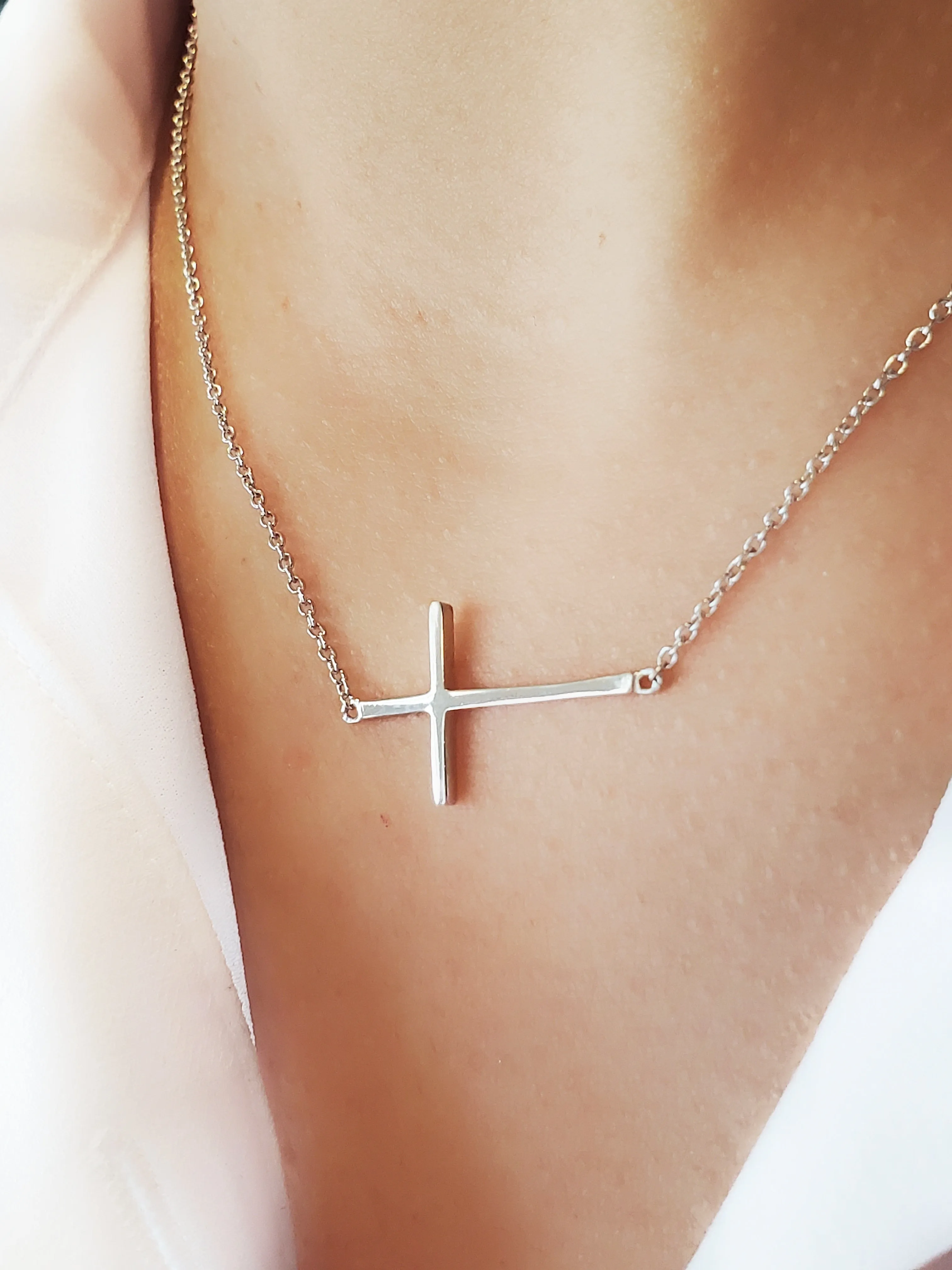 Sterling silver sideways cross