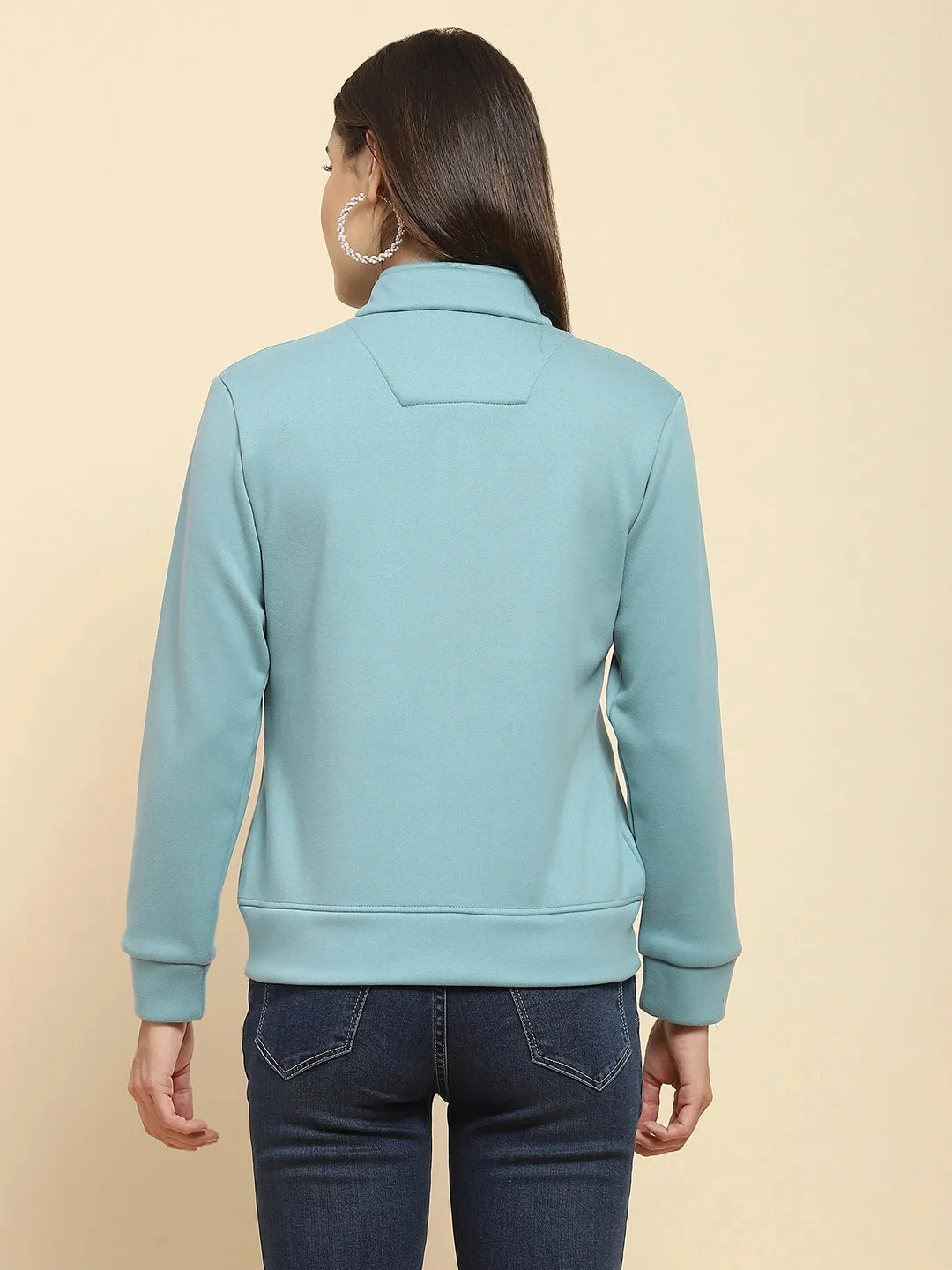 Stone Blue Poly Blend Solid Relaxed Fit Sweatshirt