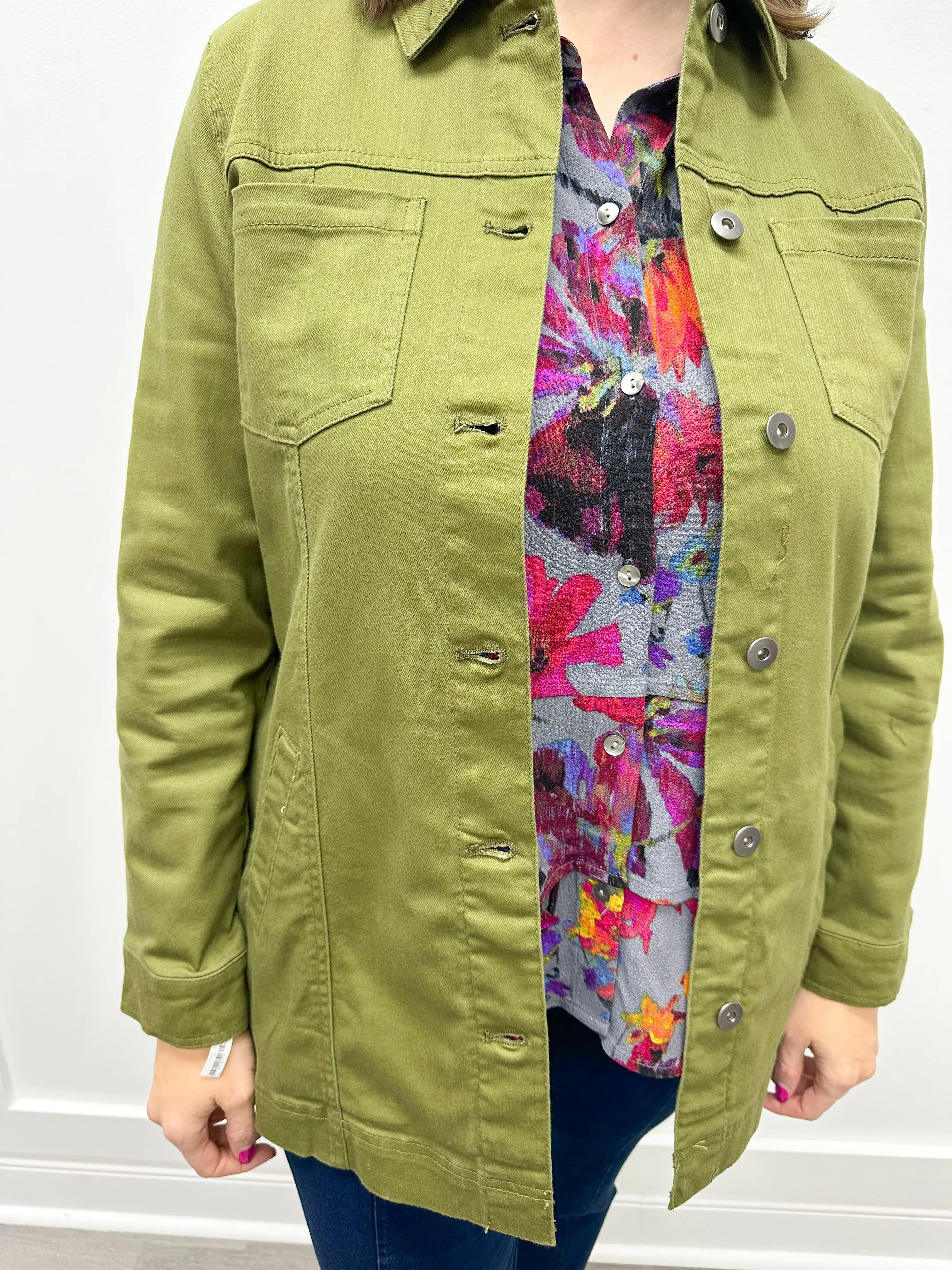 Stretch Denim Boyfriend Jacket - Olive